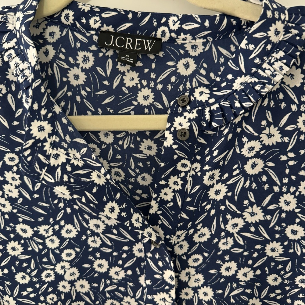 Navy blue and white blouse